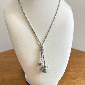 Brighton Interlock Twist Pave Lariat Necklace Rhinestones Silver Tone